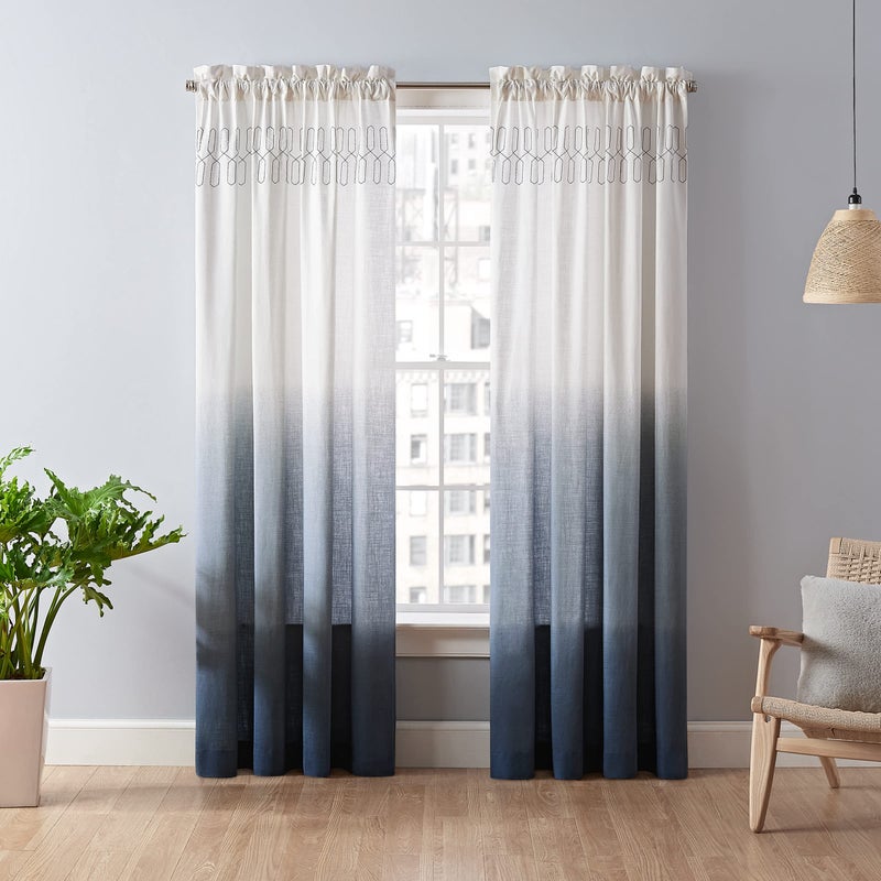 VUE Arashi Modern Boho Decorative Ombre Rod Pocket Window Curtain for Living Room (1 Panel), 52 in x 95 in, Indigo - Image 2